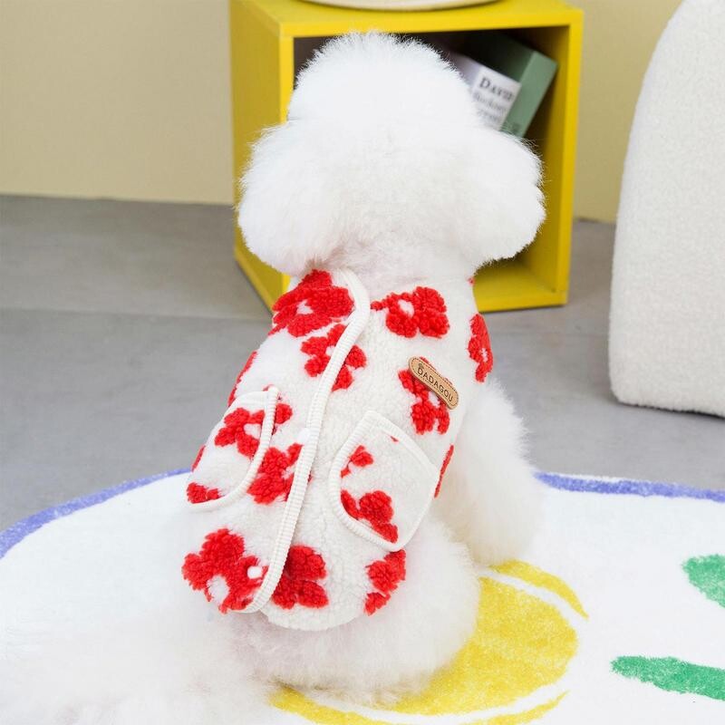 Žieminiai šunų rūbai Pliušiniai atvira nugara šunų drabužiai žiemai Minkšti drabužiai su kišenėmis kasdieniam dėvėjimui lauke Gėlėti