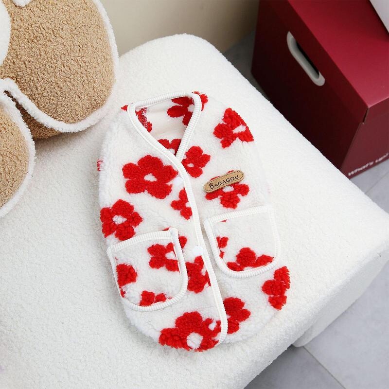 Žieminiai šunų rūbai Pliušiniai atvira nugara šunų drabužiai žiemai Minkšti drabužiai su kišenėmis kasdieniam dėvėjimui lauke Gėlėti