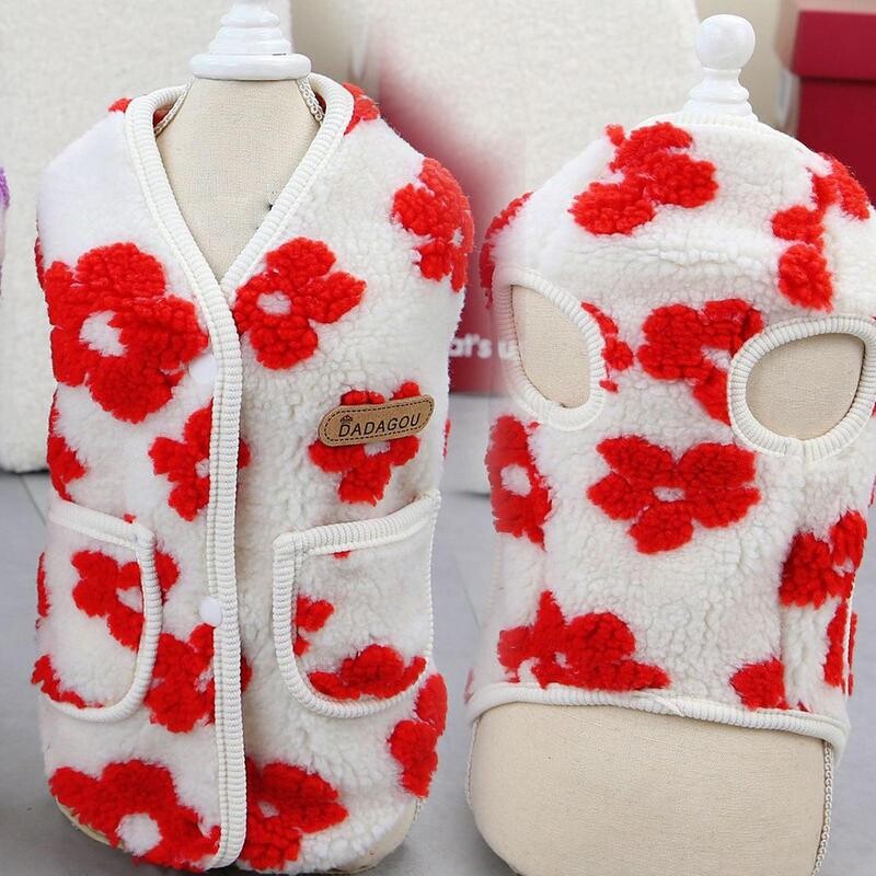 Žieminiai šunų rūbai Pliušiniai atvira nugara šunų drabužiai žiemai Minkšti drabužiai su kišenėmis kasdieniam dėvėjimui lauke Gėlėti