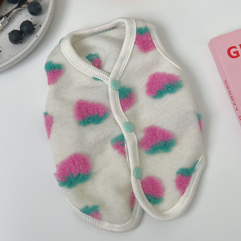 Rudens un ziemas zemeņu veste suns mājdzīvnieku apģērbs sabiezināta veste kaķis Tedijs Bišons Pomerānijas šnaucers maza suņa veste