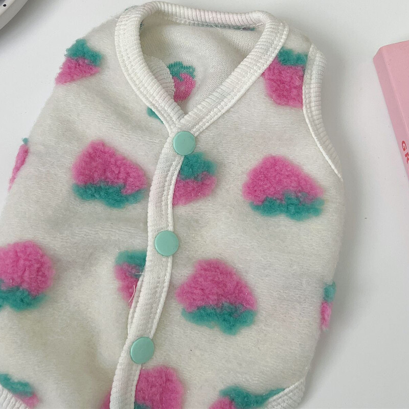 Rudens un ziemas zemeņu veste suns mājdzīvnieku apģērbs sabiezināta veste kaķis Tedijs Bišons Pomerānijas šnaucers maza suņa veste