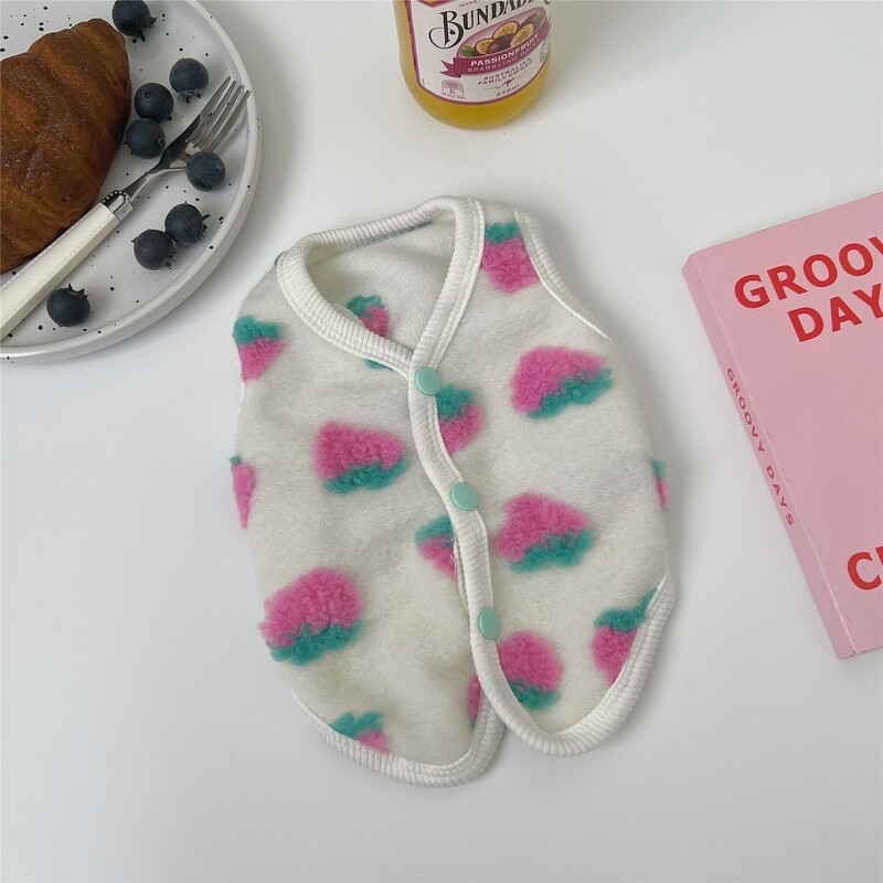 Rudens un ziemas zemeņu veste suns mājdzīvnieku apģērbs sabiezināta veste kaķis Tedijs Bišons Pomerānijas šnaucers maza suņa veste