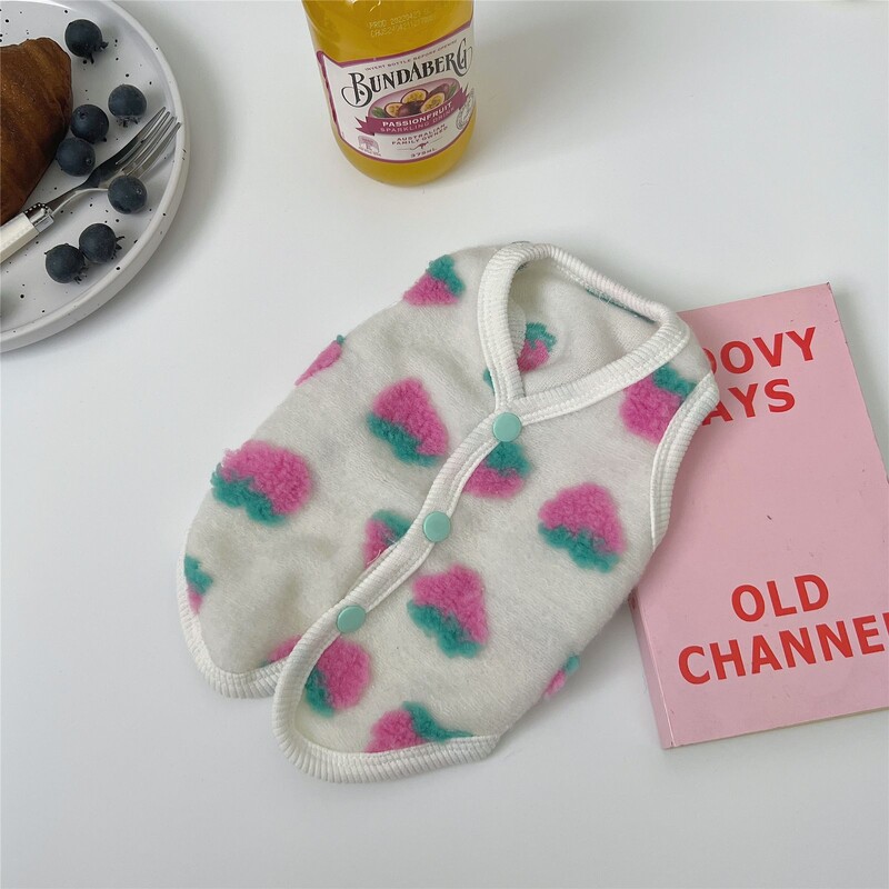 Rudens un ziemas zemeņu veste suns mājdzīvnieku apģērbs sabiezināta veste kaķis Tedijs Bišons Pomerānijas šnaucers maza suņa veste