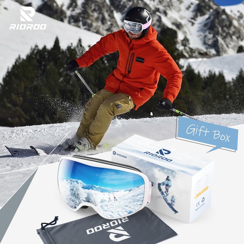 Slēpošanas brilles Snovborda brilles vīriešiem, sievietēm, pieaugušajiem, jauniešiem, virs brillēm OTG / 100% UV aizsardzība / pret aizsvīšanu / plata redze