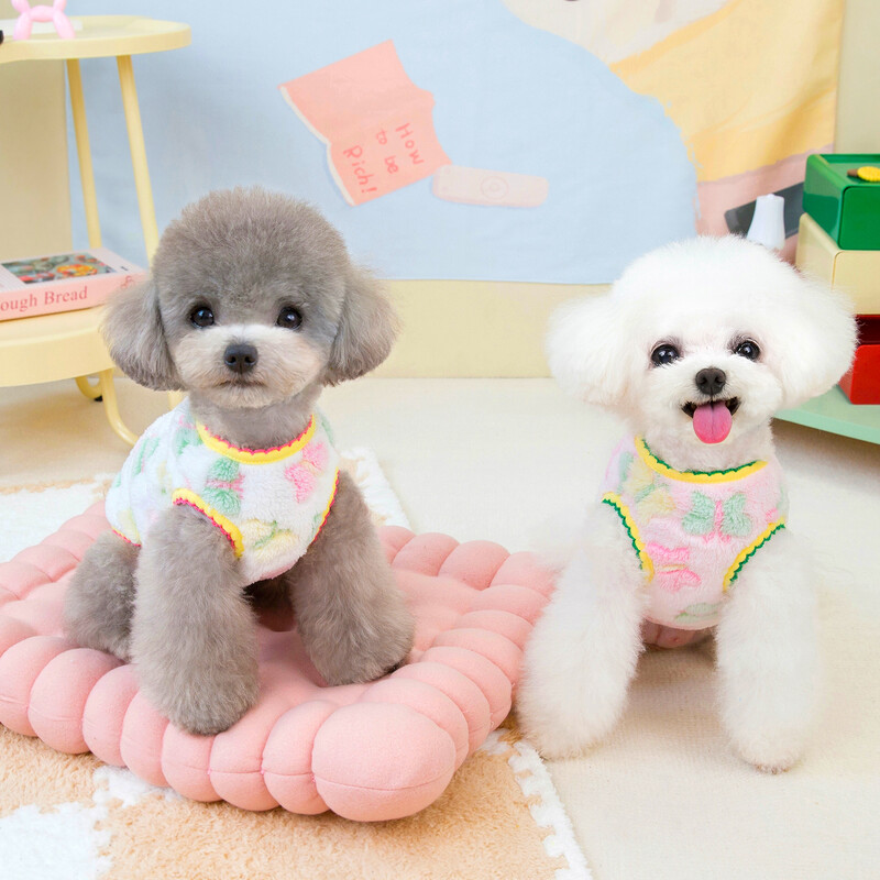 Rudens žiemos šilti šunų gėlių rašto drabužiai mažiems šunims katėms lauke minkšta vilnonė striukė Liemenė augintinio čihuahua jorkiečių kostiumas