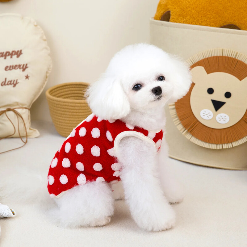 Kisállat pöttyös plüsskabát kutyacsatos kabát macska kiskutya kényelmes mackó pöttyös plüssmellény kölyökkutya kabát jelmez