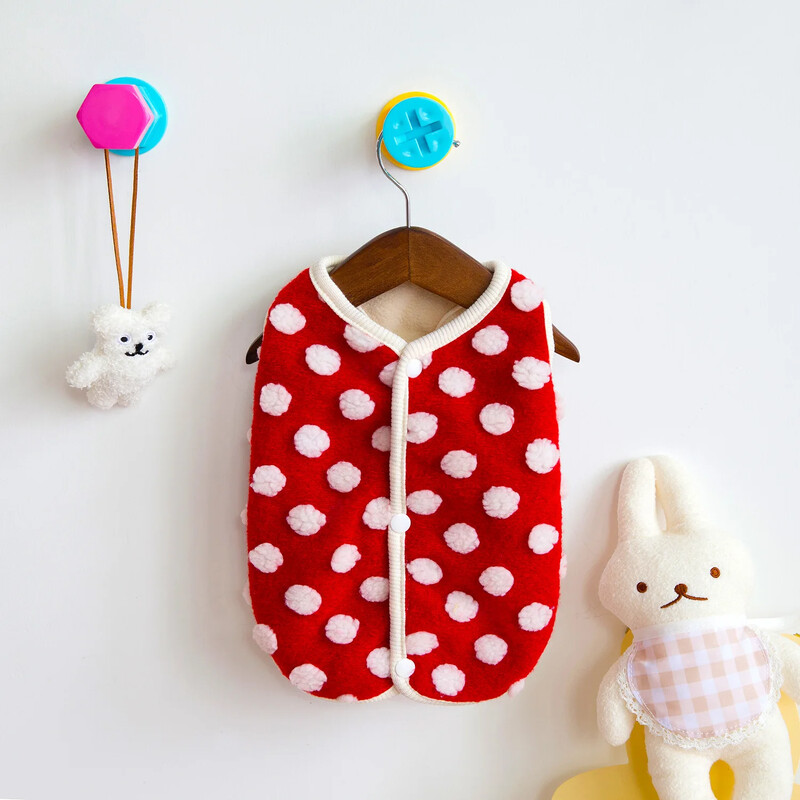 Kisállat pöttyös plüsskabát kutyacsatos kabát macska kiskutya kényelmes mackó pöttyös plüssmellény kölyökkutya kabát jelmez