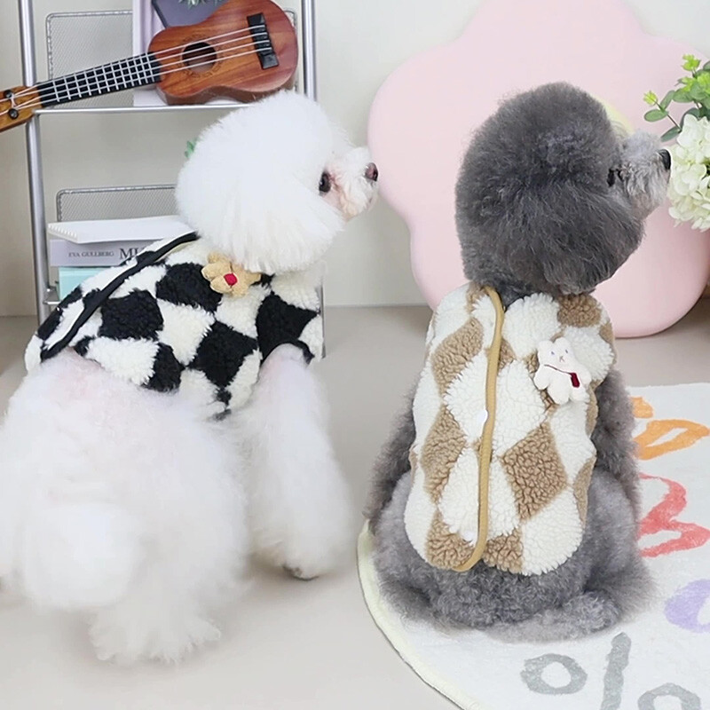 Prsluk za pse od koraljnog runa Dijamantna karirana odjeća za pse za male pse Zimska topla jakna za štene, mačku, kaput za čivavu, kostim za pudlu, yorkija