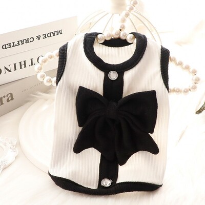 Liemenė šunims Naminių šunų drabužiai 2024 m. mielas meškiuko piešinys vasaros juodai balti šuniuko marškinėliai šunų drabužiai Čihuahua Bichon šunų drabužiai