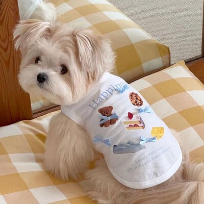 Haine pentru cățeluș Bowknot Cadou ursuleț Vestă Bichon Haine de vară Pulover moale Pomeranian Haine pentru câini din desene animate