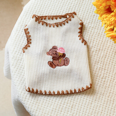 Pavasara/vasaras jauns mājas suņu apģērbs, T-krekli maziem un vidējiem suņiem, izšūta saldējuma lāča suņa veste