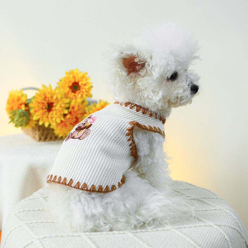 Pavasara/vasaras jauns mājas suņu apģērbs, T-krekli maziem un vidējiem suņiem, izšūta saldējuma lāča suņa veste