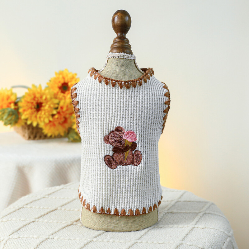 Pavasara/vasaras jauns mājas suņu apģērbs, T-krekli maziem un vidējiem suņiem, izšūta saldējuma lāča suņa veste