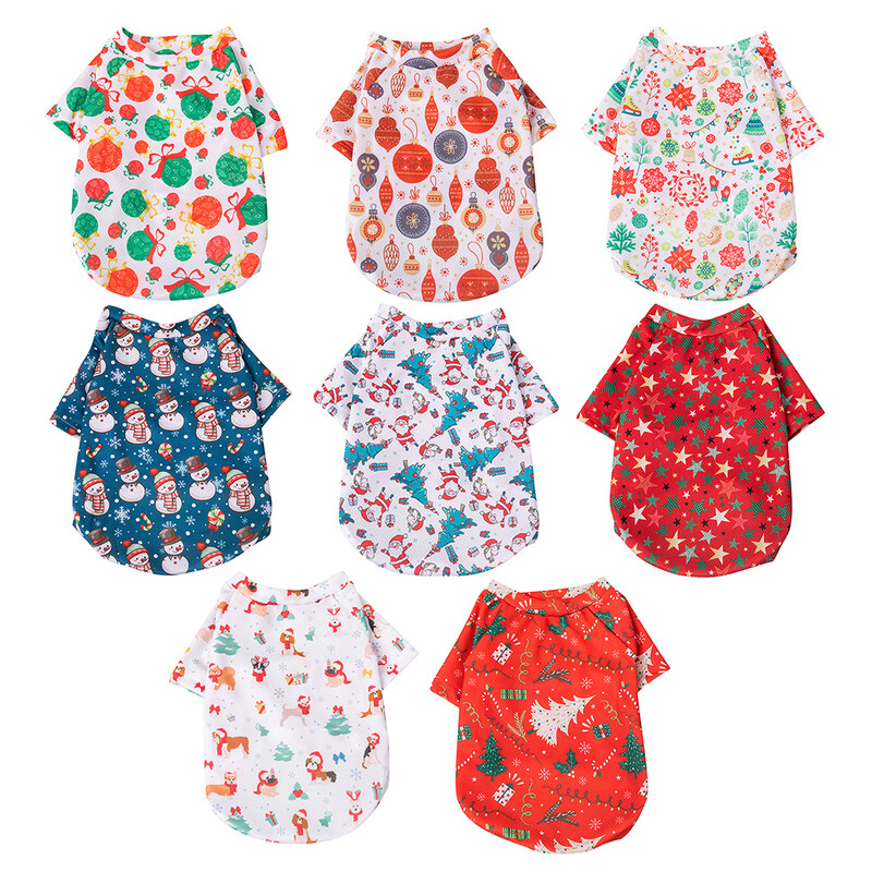 Ziemassvētku kokvilnas mājdzīvnieku apģērbi Suņu apģērbi maziem un vidējiem suņiem Vestes krekls Jaungada kucēna suņa kostīms Čivavas mājdzīvnieku vestes krekls