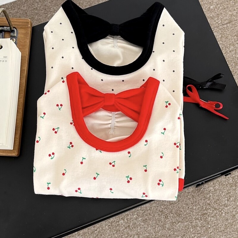 Cățeluș drăguț vestă cireșe haine subțiri de vară pentru câini Bichon pulover moale Teddy câine mic haine cu două picioare