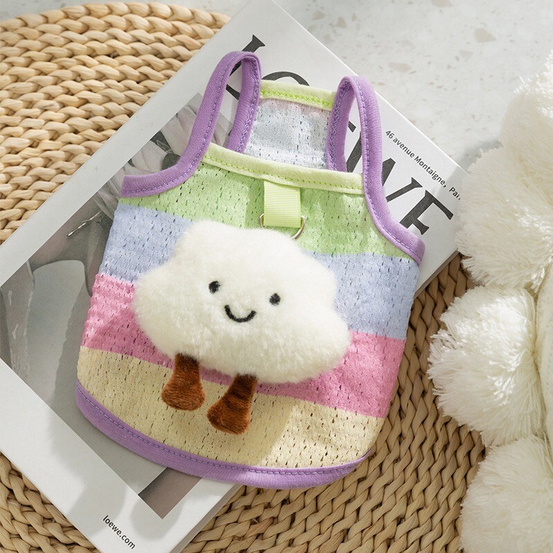 Vaivorykštės juostiniai šunų drabužiai nuo plaukų slinkimo, vasarinė, kvėpuojanti megztinė, bikinio marškinėliai.