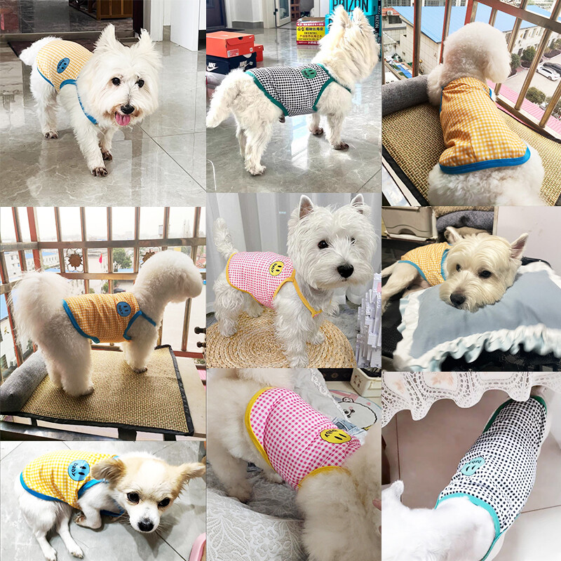 Vestă de modă pentru câini, cu model de zâmbet drăguț, cămăși în carouri, chihuahua, Yorkies, vestă moale, cămăși ocazionale pentru pisici, haine de vară pentru cățeluși, accesorii pentru animale de companie