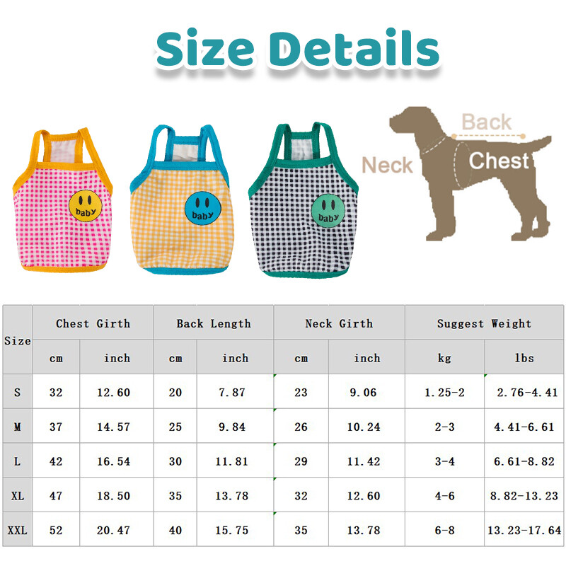 Vestă de modă pentru câini, cu model de zâmbet drăguț, cămăși în carouri, chihuahua, Yorkies, vestă moale, cămăși ocazionale pentru pisici, haine de vară pentru cățeluși, accesorii pentru animale de companie