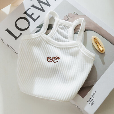 Pavasario ir vasaros šunų diržo liemenė Maža šviežia ir paprasta siuvinėjimas Mažas dirželis katės pėdoms Naminių gyvūnėlių ploni šunų drabužiai šuniuko drabužiai