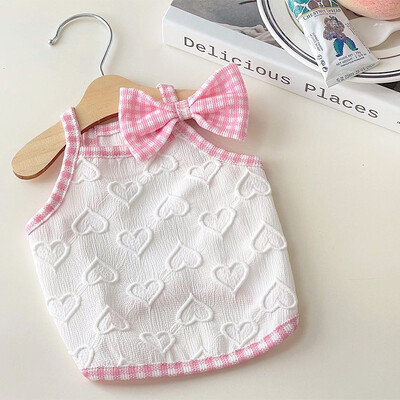 Nyári kutyamellény Aranyos szívmintás ingek Chihuahua Yorkies lélegző vékony mellény macska puha ingek kölyök jelmez kisállat kellékek