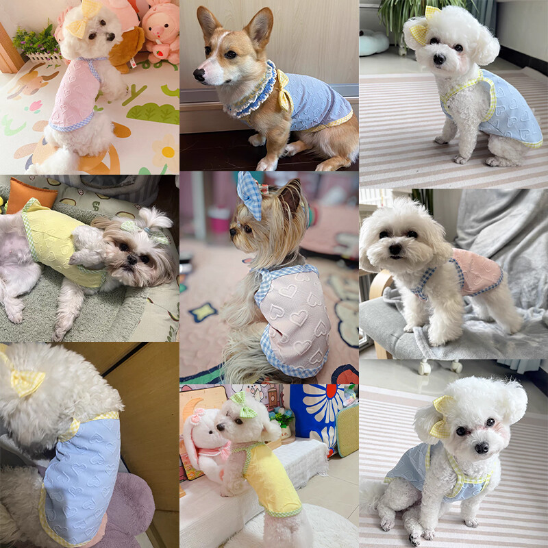 Nyári kutyamellény Aranyos szívmintás ingek Chihuahua Yorkies lélegző vékony mellény macska puha ingek kölyök jelmez kisállat kellékek