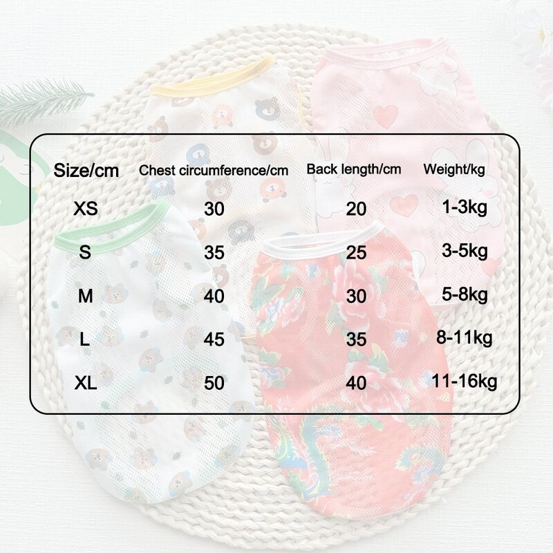 Vasariniai tinkliniai šunų drabužiai dideliems šunims Ploni naminių šuniukų kremai nuo saulės kačių marškinėliai Animacinių filmų šunų liemenių marškinėliai naminių gyvūnėlių reikmenys