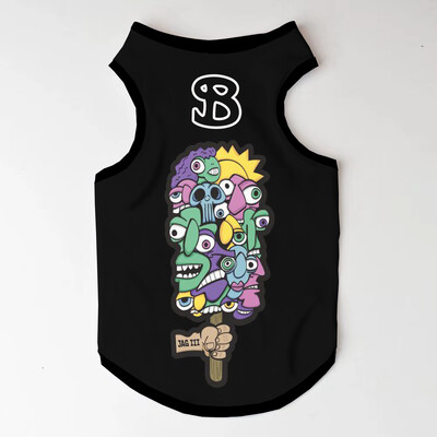 Naujo dizaino animacinių filmų rūbai augintiniams dideliems ir vidutiniams šunims drabužiai apvaliu kaklu, kvėpuojantis megztinis be rankovių naminių gyvūnėlių marginimo marškinėliai XS-6XL