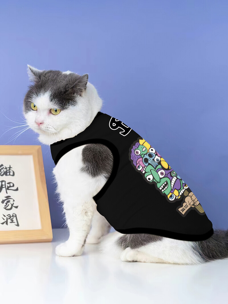 Naujo dizaino animacinių filmų rūbai augintiniams dideliems ir vidutiniams šunims drabužiai apvaliu kaklu, kvėpuojantis megztinis be rankovių naminių gyvūnėlių marginimo marškinėliai XS-6XL