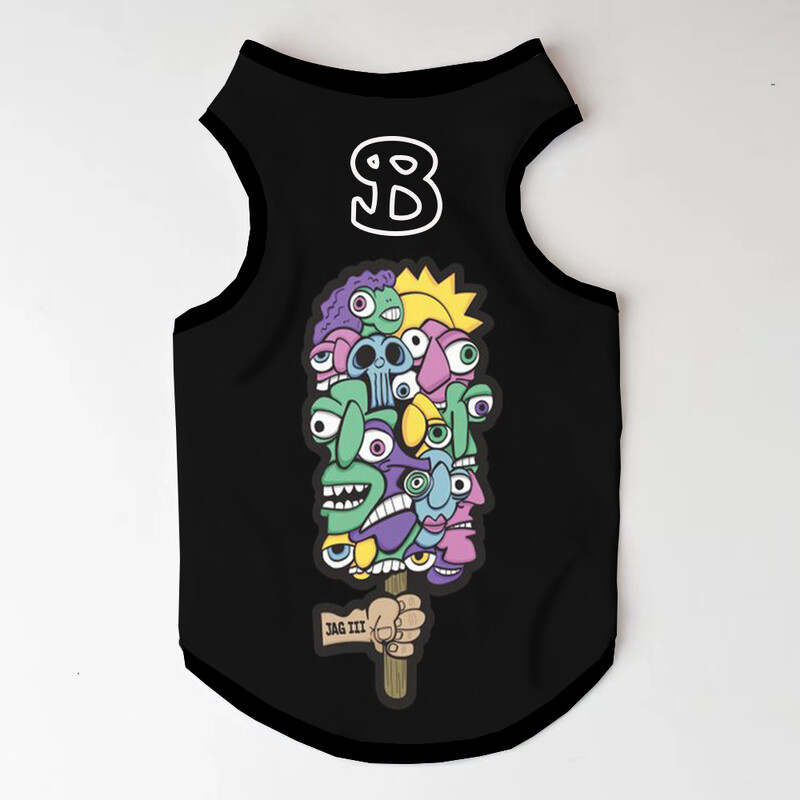 Naujo dizaino animacinių filmų rūbai augintiniams dideliems ir vidutiniams šunims drabužiai apvaliu kaklu, kvėpuojantis megztinis be rankovių naminių gyvūnėlių marginimo marškinėliai XS-6XL