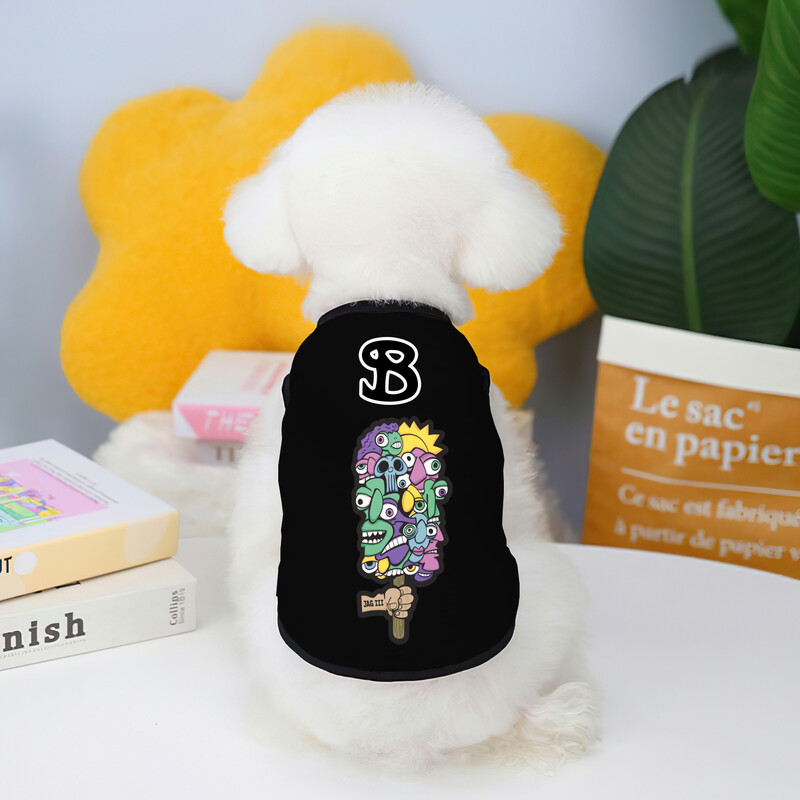 Naujo dizaino animacinių filmų rūbai augintiniams dideliems ir vidutiniams šunims drabužiai apvaliu kaklu, kvėpuojantis megztinis be rankovių naminių gyvūnėlių marginimo marškinėliai XS-6XL