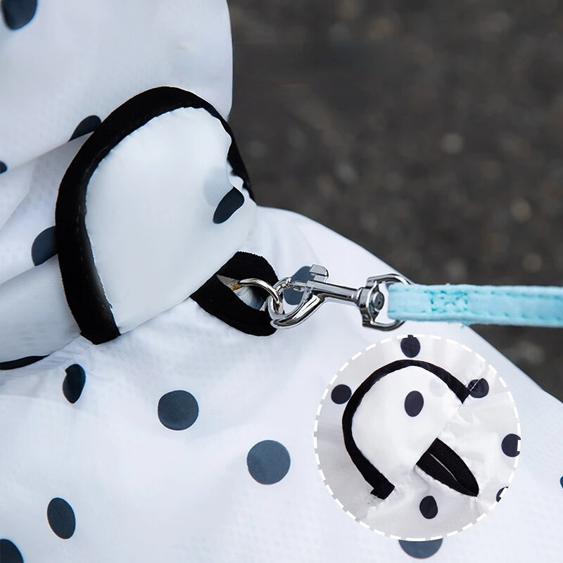 XS-2XL Pelernă de ploaie pentru câini drăguț urechi de urs pălărie cu puncte imprimate haine pentru animale de companie pentru câini de talie mică, mijlocie, ieșire în sezonul ploios, haine portabile de ploaie