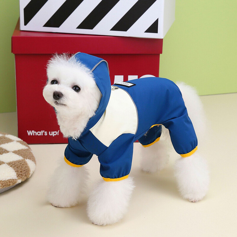 Neperšlampamas šunų kombinezonas su kepuraitėmis Keturių kojų šunų lietpaltis mažiems šunims Šuniuko drabužiai Šviesą atspindintis Čihuahua lietaus paltas augintinio kostiumas