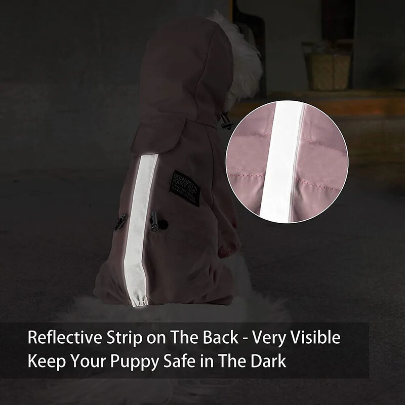 Šuns lietpaltis Vandeniui atspari šunų striukė nuo lietaus su šviesą atspindinčiu dirželiu ir pavadėliu.