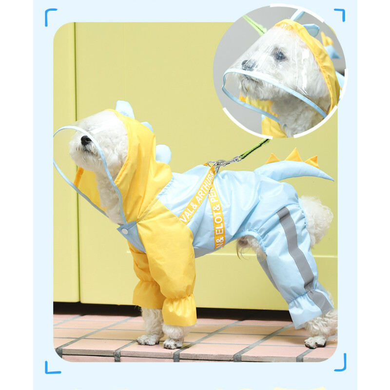 Pelernă de ploaie drăguță pentru cățeluș în formă de dinozaur, îmbrăcăminte impermeabilă și reflectorizante pentru animale de companie, poate remorca câini de talie mică și mijlocie, vară