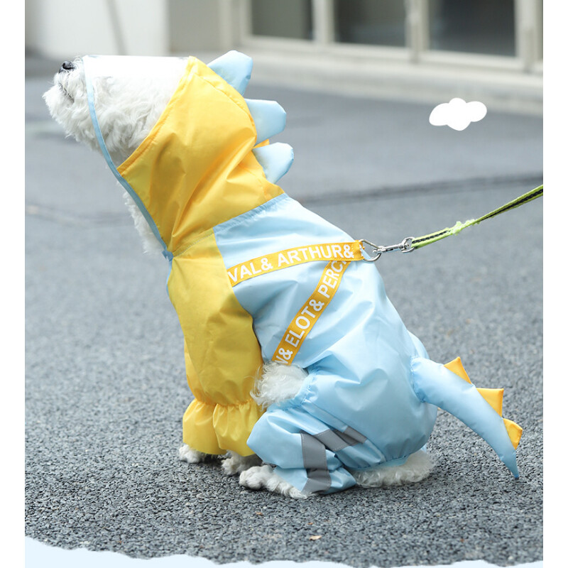 Pelernă de ploaie drăguță pentru cățeluș în formă de dinozaur, îmbrăcăminte impermeabilă și reflectorizante pentru animale de companie, poate remorca câini de talie mică și mijlocie, vară