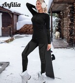 Anfilia Moterų slidinėjimo terminiai apatiniai drabužiai su kaklu, greitai džiūstantis, labai elastingas, sandarus, šiltas pagrindo sluoksnio rinkinys žiemai