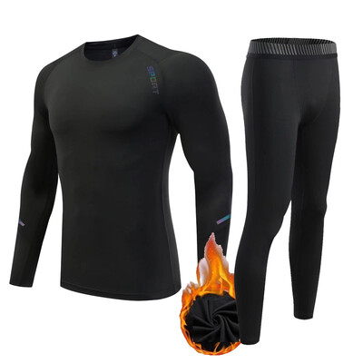 Žieminiai terminiai apatiniai Fleece Vyriški šilta antroji oda Slidinėjimo vaikams Thermal apatiniai Base Layer Compression Sportswear Jogger rinkinys