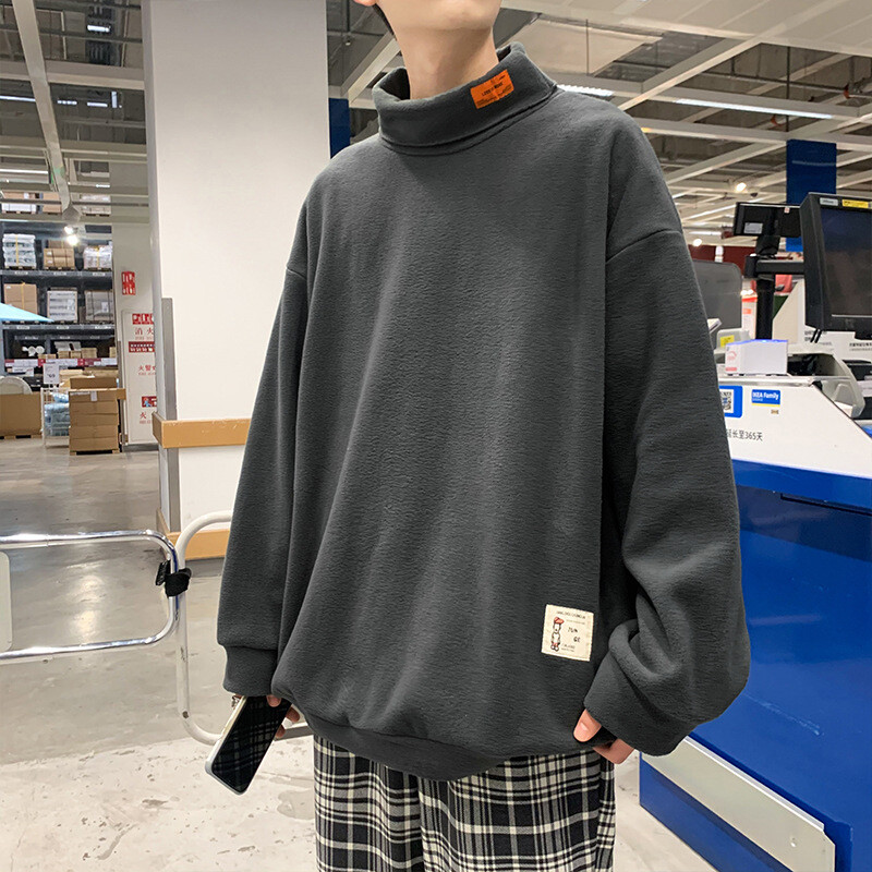 Férfi őszi téli dupla arcú polár alsóing belső meleg amerikai hímzésű bő, fiatalos hosszú ujjú póló