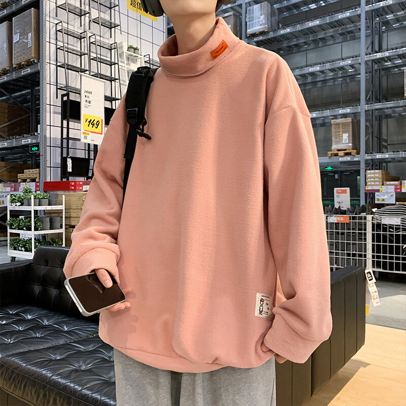 Férfi őszi téli dupla arcú polár alsóing belső meleg amerikai hímzésű bő, fiatalos hosszú ujjú póló