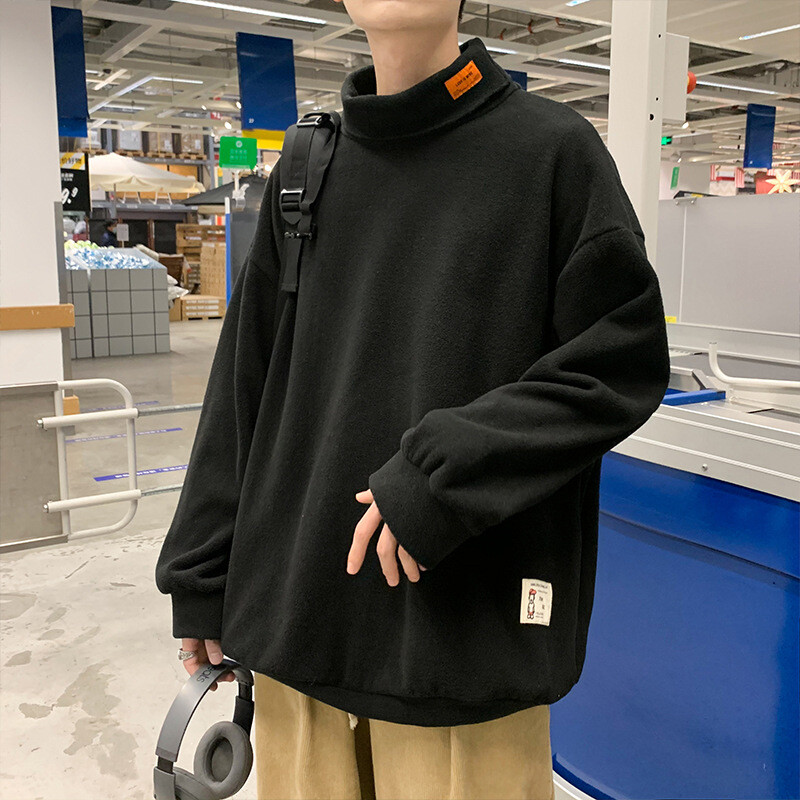 Férfi őszi téli dupla arcú polár alsóing belső meleg amerikai hímzésű bő, fiatalos hosszú ujjú póló