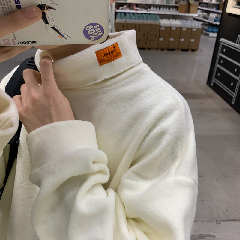 Férfi őszi téli dupla arcú polár alsóing belső meleg amerikai hímzésű bő, fiatalos hosszú ujjú póló