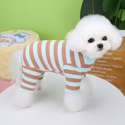 Rudeniniai naminių šunų kombinezonai Madingi dryžuoti šunų marškinėliai Drabužiai Mieli šuniuko pižama Šilti Minkšti Kombinezonai Kačiukams Kombinezonai Šunims Šunims Drabužiai