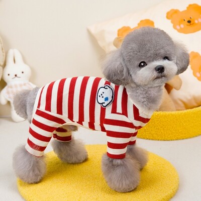 Rudeniniai naminių šunų kombinezonai Madingi dryžuoti šunų marškinėliai Drabužiai Mieli šuniuko pižama Šilti Minkšti Kombinezonai Kačiukams Kombinezonai Šunims Šunims Drabužiai