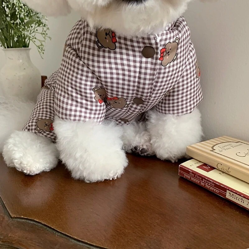 Šilti žieminiai šunų drabužiai Trackable Pet Keturių kojų medvilninis kailis Pastorintas Teddy Kombinezonai Drabužiai Bichon Full Print Bear Down Kailis