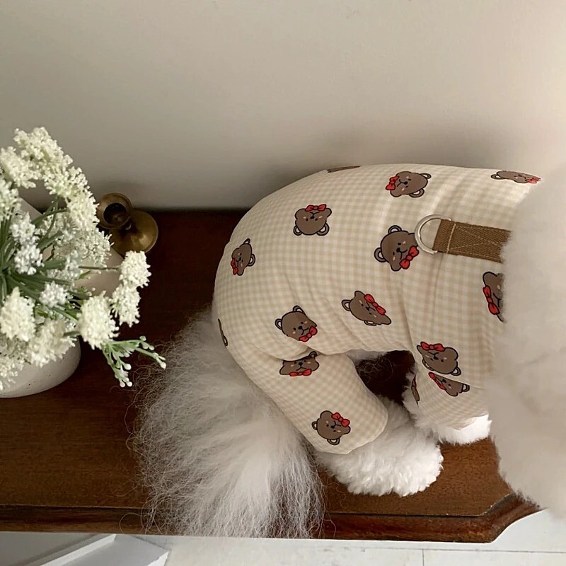 Šilti žieminiai šunų drabužiai Trackable Pet Keturių kojų medvilninis kailis Pastorintas Teddy Kombinezonai Drabužiai Bichon Full Print Bear Down Kailis