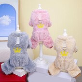 Naminių gyvūnėlių rūbai Kombinezonas Keturių kojų naminių gyvūnėlių kombinezonas Crown Pattern Fleece Pet Jumpsuit Žieminis paltas šunims Katėms Minkštas audinys rudeniui