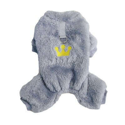 Naminių gyvūnėlių rūbai Kombinezonas Keturių kojų naminių gyvūnėlių kombinezonas Crown Pattern Fleece Pet Jumpsuit Žieminis paltas šunims Katėms Minkštas audinys rudeniui
