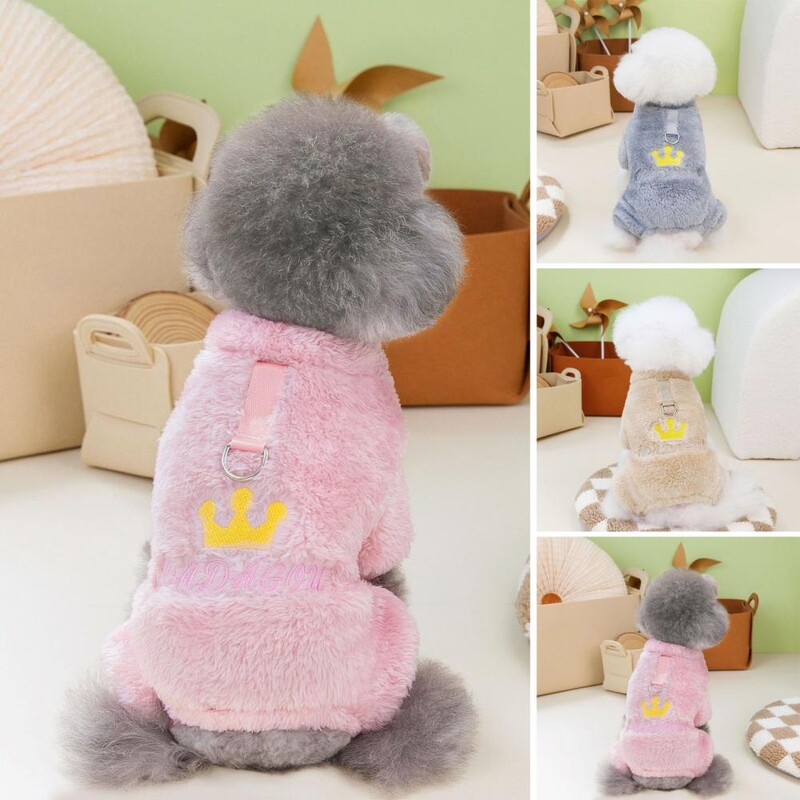 Naminių gyvūnėlių rūbai Kombinezonas Keturių kojų naminių gyvūnėlių kombinezonas Crown Pattern Fleece Pet Jumpsuit Žieminis paltas šunims Katėms Minkštas audinys rudeniui