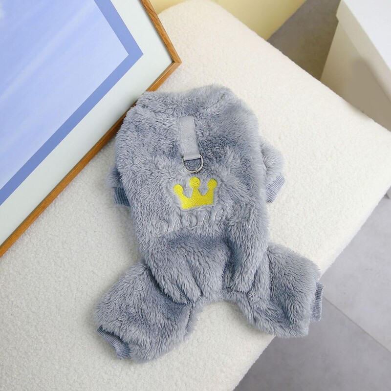 Naminių gyvūnėlių rūbai Kombinezonas Keturių kojų naminių gyvūnėlių kombinezonas Crown Pattern Fleece Pet Jumpsuit Žieminis paltas šunims Katėms Minkštas audinys rudeniui