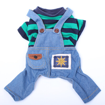 Kutya macska overál farmer és csíkos kiskutya póló tavaszi/nyári ruházati ruházat